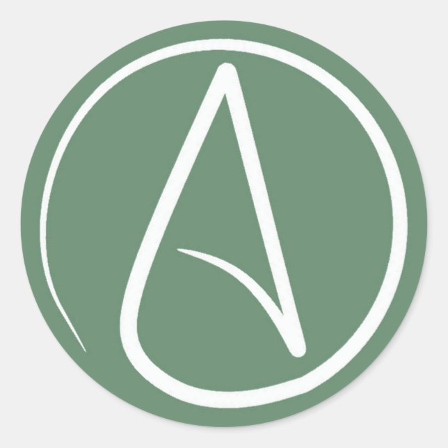 Sticker Rond Symbole athée : blanc sur vert sauge (Devant)