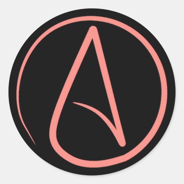 Sticker Rond Symbole athée : corail sur noir (Devant)