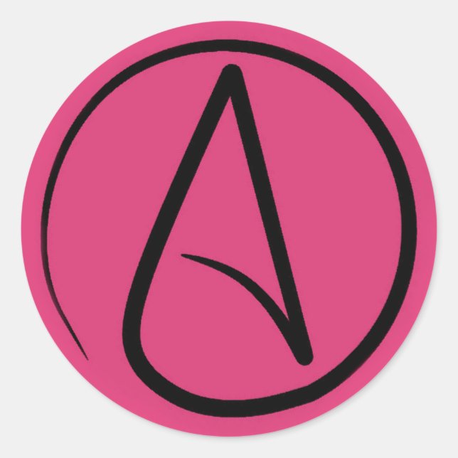 Sticker Rond Symbole athée : noir sur fuchsia (Devant)