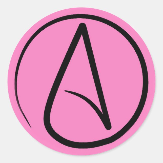 Sticker Rond Symbole athée : noir sur rose clair (Devant)