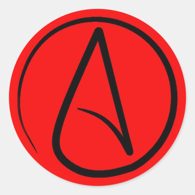 Sticker Rond Symbole athée : noir sur rouge (Devant)
