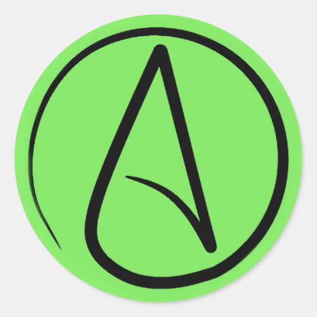 Sticker Rond Symbole athée : noir sur vert citron (Devant)