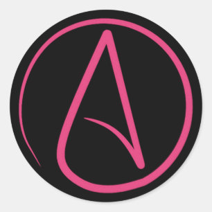 Sticker Rond Symbole athée : rose sur noir