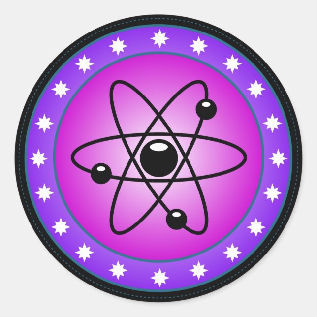 Sticker Rond Symbole atomique sur un arrière - plan rose (Devant)
