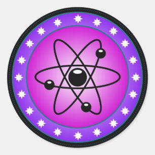 Sticker Rond Symbole atomique sur un arrière - plan rose