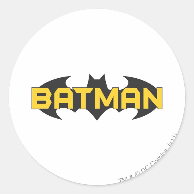 Sticker Rond Symbole Batman | Nom Logo jaune et noir