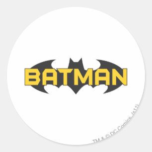 Sticker Rond Symbole Batman   Nom Logo jaune et noir