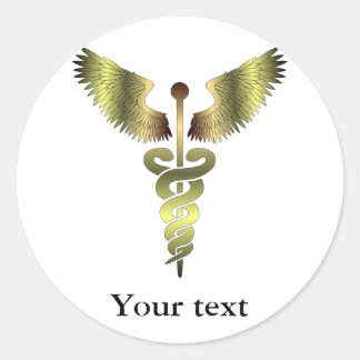 Sticker Rond Symbole Caduceus d'or