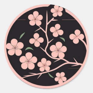 Sticker Rond Symbole cerisier, minimalisme, rose