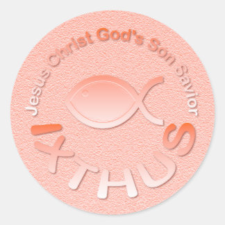Sticker Rond Symbole chrétien de poissons d'IXTHUS - CUIVRE