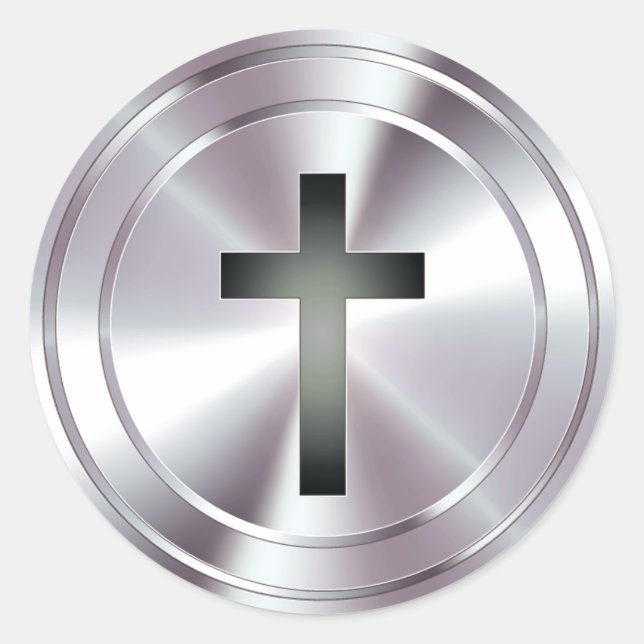Sticker Rond Symbole Christian Cross - argent chrome (Devant)