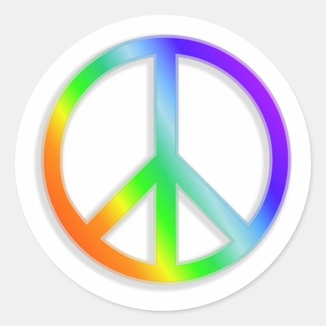 Sticker Rond Symbole CND Peace en couleur arc-en-ciel (Devant)