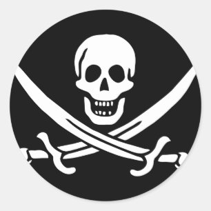 Sticker Rond Symbole crâne de pirate noir et blanc