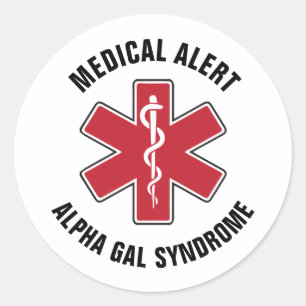 Sticker Rond Symbole d'alerte Médicale du syndrome Alpha Gal