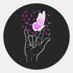 Sticker Rond Symbole d'amour Papillon Sensibilisation au cancer