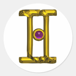 Sticker Rond Symbole d'anniversaire GEMINI Gold Zodiac
