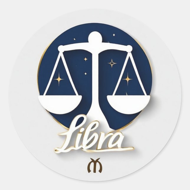 Sticker Rond ⚖️ Symbole de Balance du Zodiaque Libra Minimalist (Devant)