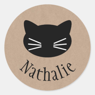 Sticker Rond Symbole de chat sur l'autocollant de nom de papier