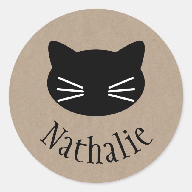 Sticker Rond Symbole de chat sur l'autocollant de nom de papier (Devant)