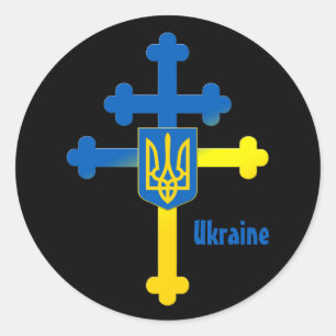 Sticker Rond SYMBOLE DE COURSE D'Ukraine & Croix de Lorraine