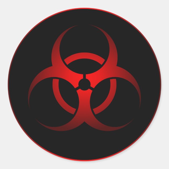 Sticker Rond Symbole de danger biochimique cool rouge et noir (Devant)