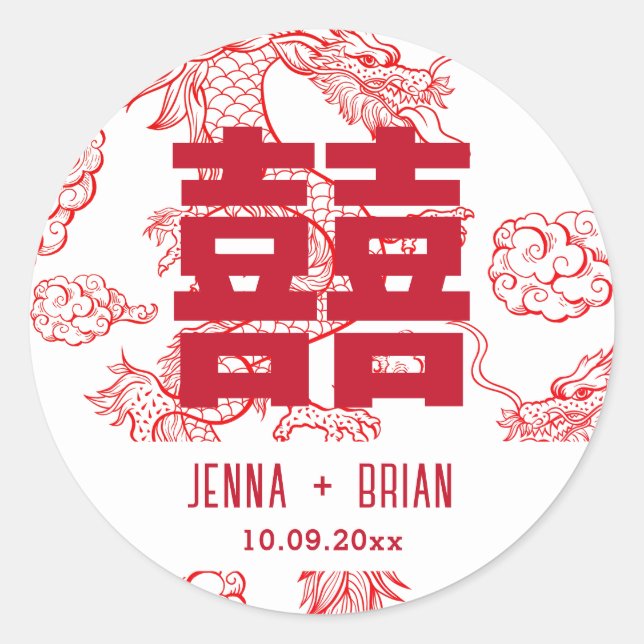 Sticker Rond Symbole de double bonheur de style dragon Style bl (Devant)
