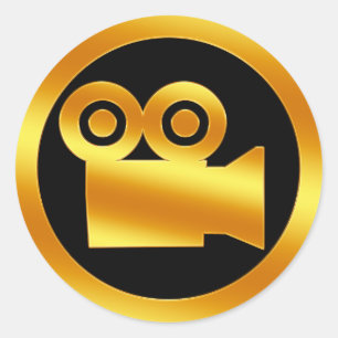 Sticker Rond Symbole de la caméra vidéo Gold