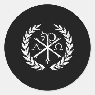 Sticker Rond Symbole de la foi chrétienne Chi Rho Alpha Omega