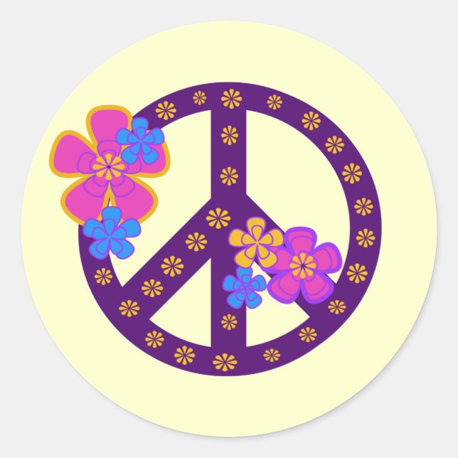 Sticker Rond Symbole de la Paix Fleurs T-shirts et cadeaux (Devant)