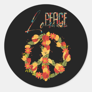 Sticker Rond SYMBOLE DE LA PAIX les années 70 60s Floral Hippie