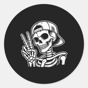 Sticker Rond SYMBOLE DE LA PAIX REtro Halloween Squelette SIGNE