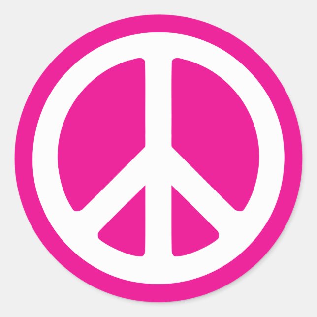 Sticker Rond Symbole de la paix rose profond et blanc (Devant)