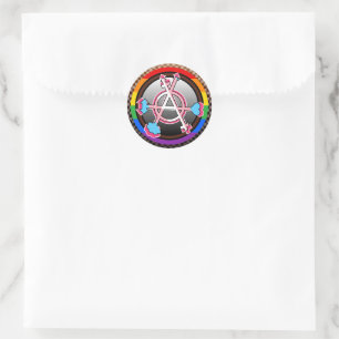 Sticker Rond Symbole de l'anarchie de genre, emblème sur damier