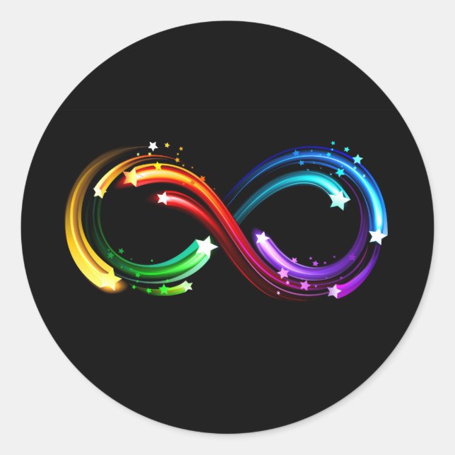 Sticker Rond Symbole de l'infini des comètes arc-en-ciel (Devant)