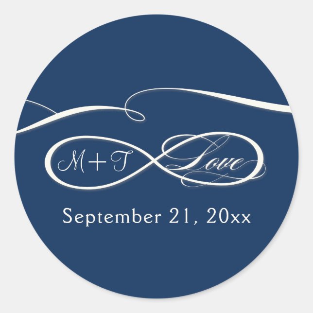 Sticker Rond Symbole de l'infini Script d'amour Marine Mariage  (Devant)
