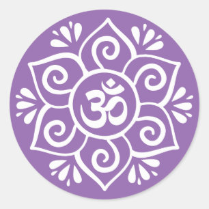 Sticker Rond Symbole de l'OM dans le mandala de pétale de lotu