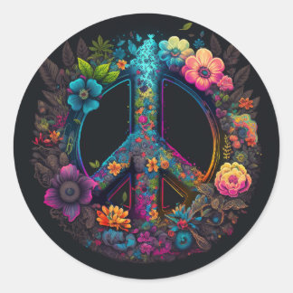 Sticker Rond SYMBOLE DE PAIX DE NEON Floral