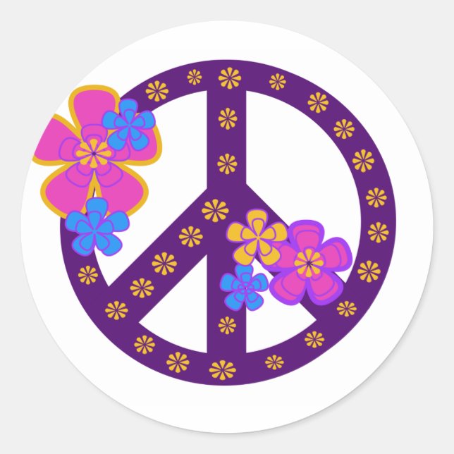Sticker Rond Symbole de paix des fleurs (Devant)