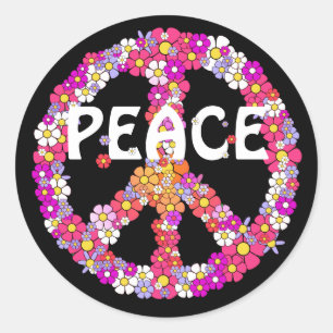 Sticker Rond Symbole de paix Flower Power