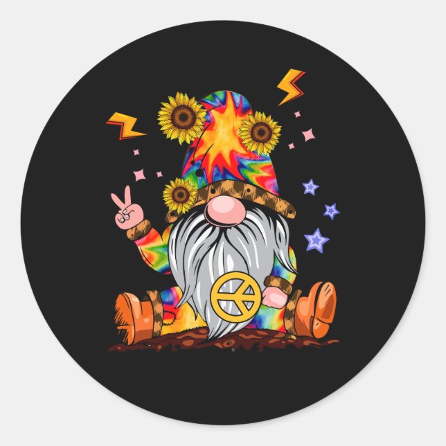 Sticker Rond Symbole de paix Gnome Gnome Tie Dye Gnome (Devant)
