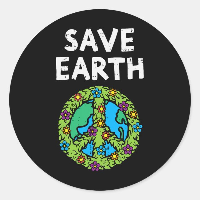 Sticker Rond Symbole de paix Save Earth - Fleurs De l'environne (Devant)
