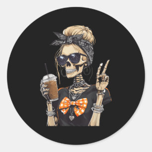 Sticker Rond SYMBOLE DE PAIX Squelette Fille Boire Café de Paix