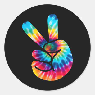 Sticker Rond SYMBOLE DE PAIX Tie Dye HAND V HAND SIGNE 60s les