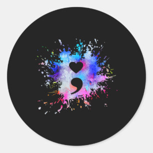 Sticker Rond Symbole de point-virgule de cœur graphique aquarel