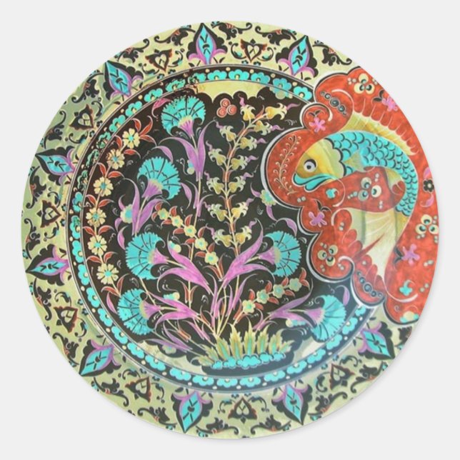 Sticker Rond Symbole de poisson de bonne chance avec la main bo (Devant)