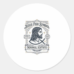 Sticker Rond Symbole de Poisson Jésus Ichthys Minimal Jésus Poi