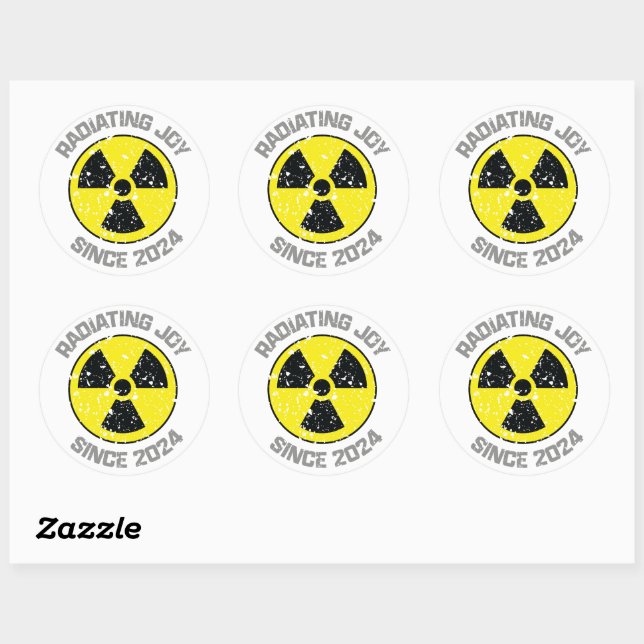 Sticker Rond Symbole de radiation rayonnant Joie depuis 2024 (Feuille)