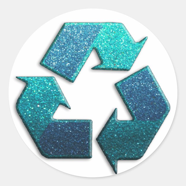 Sticker Rond Symbole de recyclage de la Parties scintillant ble (Devant)