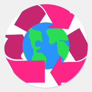 Sticker Rond symbole de recyclage rose