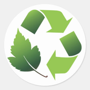 STICKER ROND SYMBOLE DE RECYCLE AVEC FEUILLE